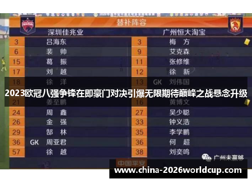 2023欧冠八强争锋在即豪门对决引爆无限期待巅峰之战悬念升级